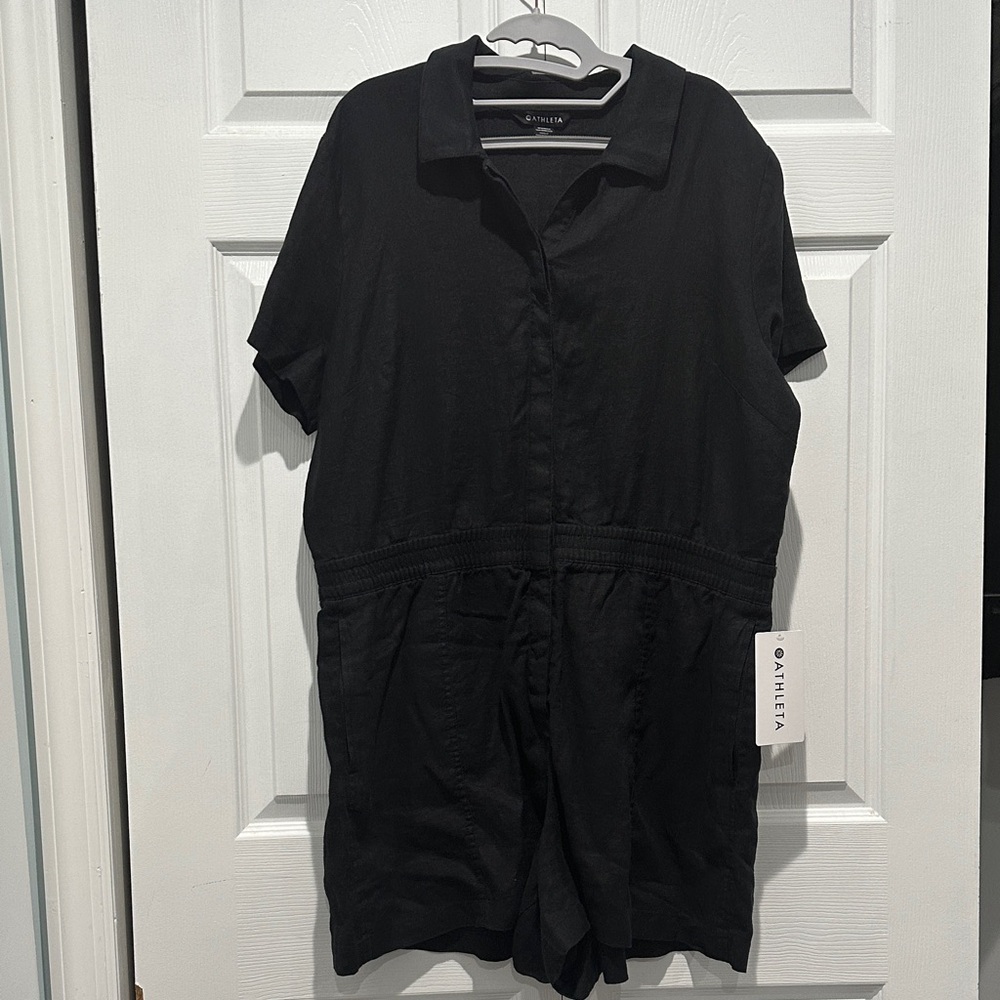 NWT - Athleta 100% Linen Romper - Black - sz XL